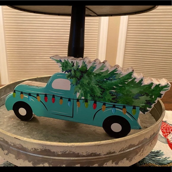 Blue Farmhouse Christmas PickUp Truck Carrying A Christmas Tree Wood Decor Sign - Picture 14 of 15